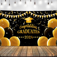SUSUchens2024Bannière de félicitations pour la remise des diplômes - Toile de fond - Décoration de fin d'études - Style E180cm