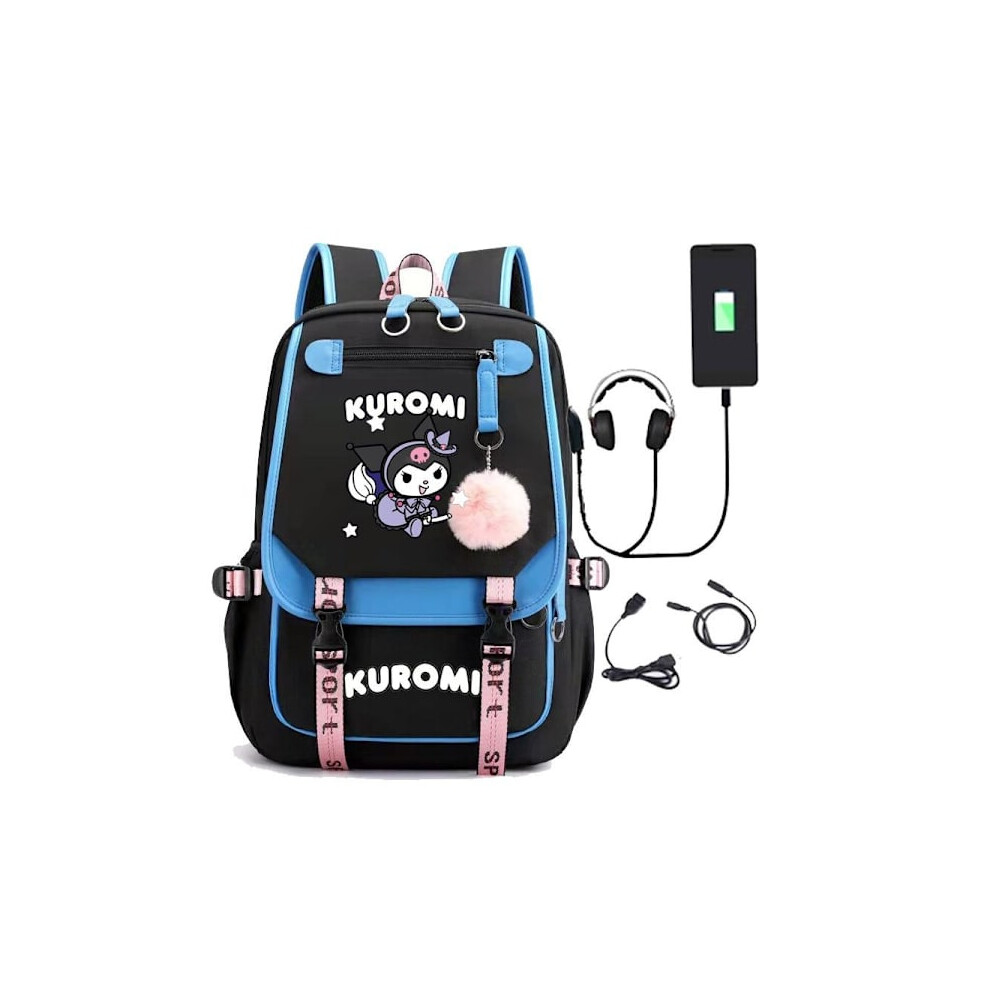 Kuromi Backpack Children's Backpack Yugui Dog Backpack Boy Girl Elementary School Students Large Capacity Leisure Travel Bag Blue