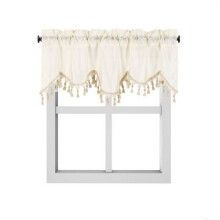 Cantonnière ondulée 1 pièce avec pompons et bordure de perles, semi-transparente, filtrant la lumière, passe-tringle, idéale pour la cuisine/le