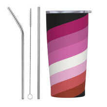 Mug de voyage isotherme en acier inoxydable 20 oz avec paille, motif drapeau de la fierté lesbienne LGBTQ+, ensemble de trois pièces.