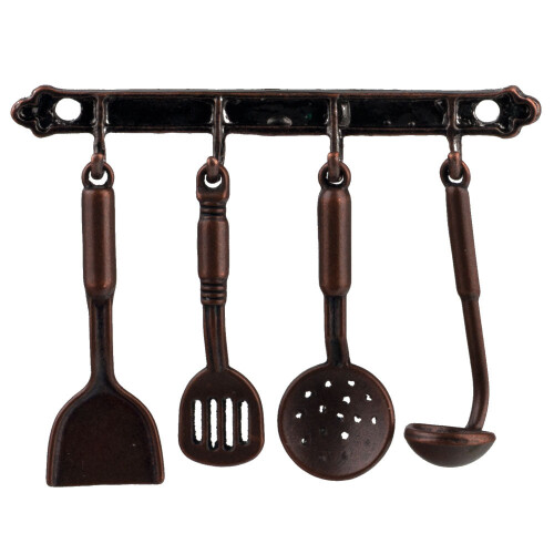 Étagère de cuisine avec ustensiles, échelle miniature
