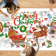 Capino Christmas Sleigh Giant Coloring Poster30x72inchs, Drawing Paper Coloring Tablecloth for Kids Party Classroom Decor Compatible with Holiday