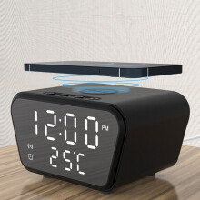 Chargeur sans fil, horloge de bureau avec alarme numérique LED et capteur de température, station de charge rapide sans fil 15 W