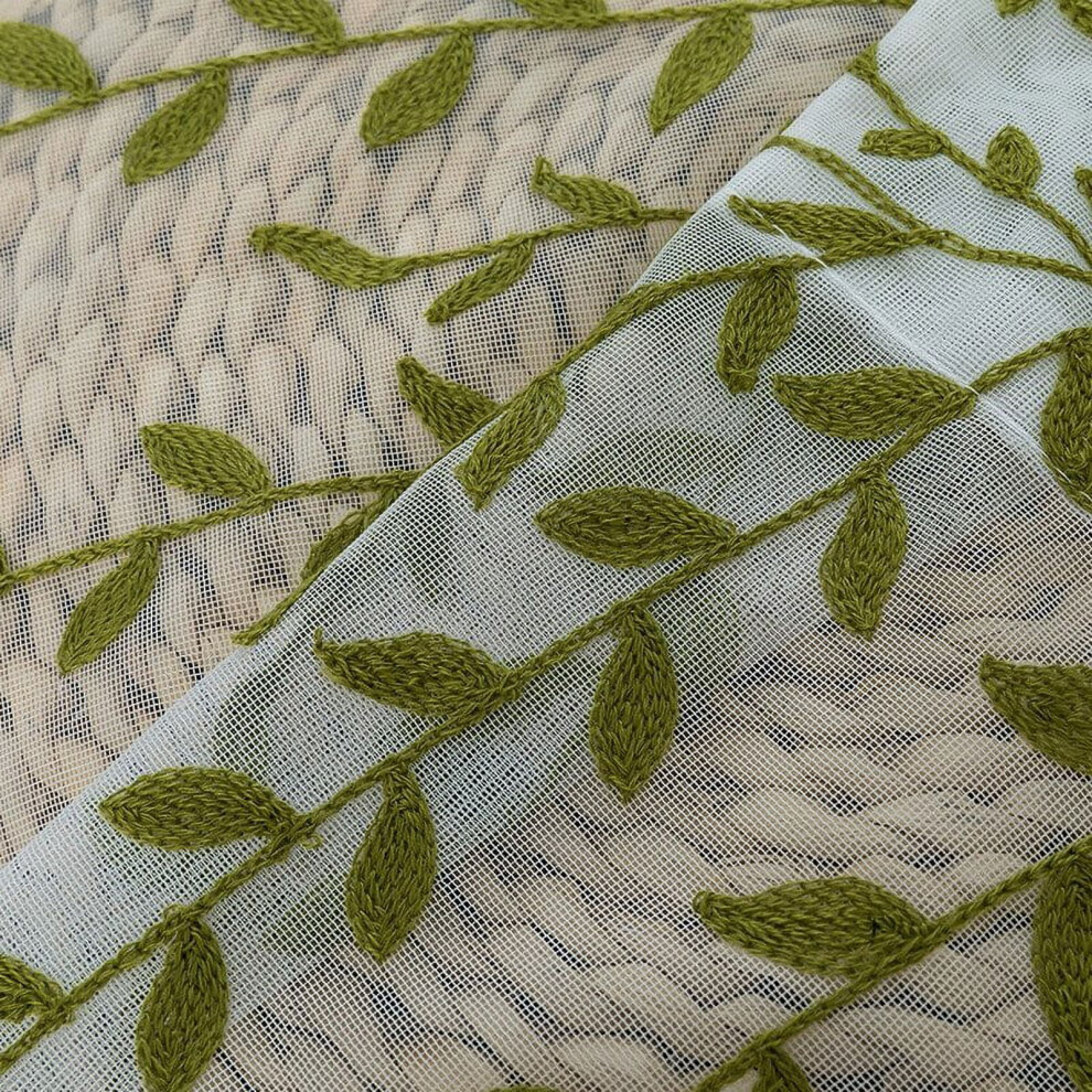 Prettyui Natural Embroidered Voile Drapes and Curtains Weeping Leaves Design for Kids Room Window Treatment Drapery Semi Sheer