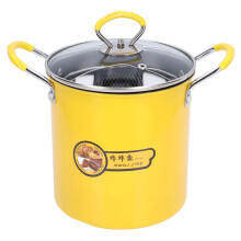 3L Stainless Steel Deep Fryer Pot with Lid and Oil Filter Rack for Home Kitchen Yellow