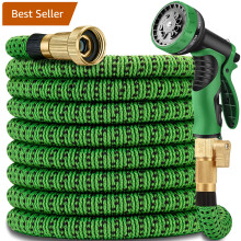 50ft Expandable Garden Hose with 10Mode Nozzle, No Kink, LeakResistant Brass Connector