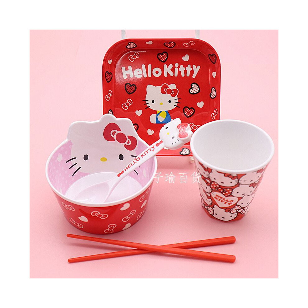 Children‘s kitty bowl anti-fall and anti-scalding cute chopsticks set home baby meal supplementary food bowl student bowl cartoon spoon