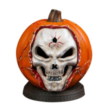 LED Pumpkin Resin Figurine with Glowing Eyes, Compatible with Halloween Decor, Light-Up Skeleton Ornament for Desk, Tabletop, Home Party