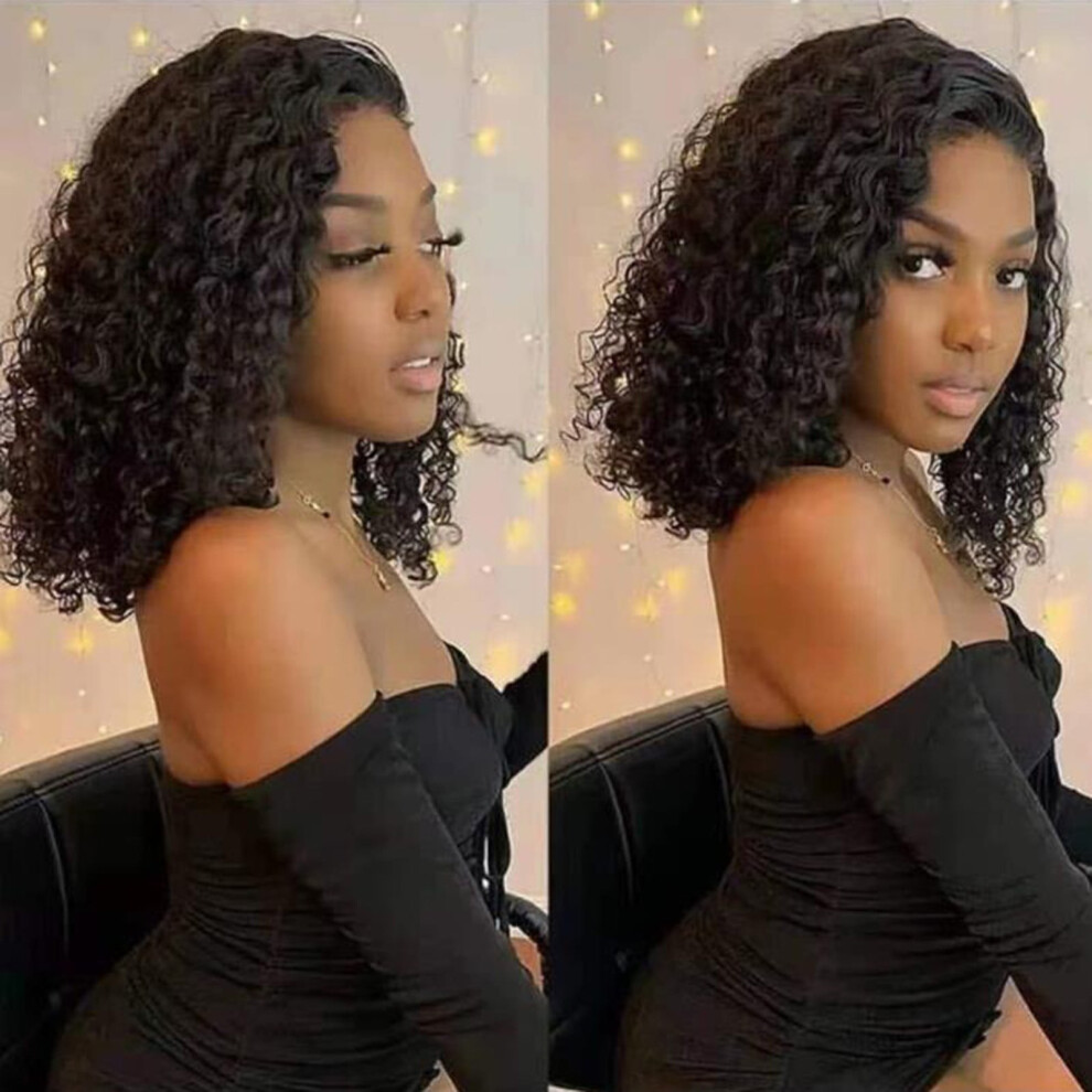 Unisex Black Byikun Wavy Lace Front Wig 1Xwig - 16" Curly Wig With Oversized Lace, Pre-Plucked Hairline, Premium High-Temp Fiber For Realistic Look &