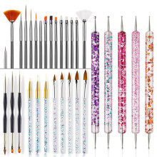 Nail Brush Tools Set Crystal Handle Acrylic UV Gel Nail Brushes Carving Glitter Pen Manicure DIY Nail Art Tool