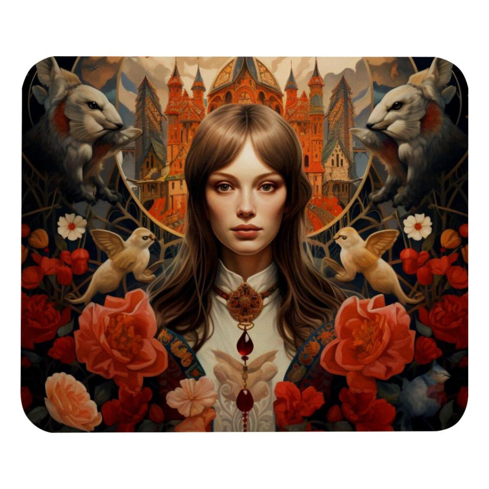 Bohemian Pretty Girl Flower Desk Mat, Small Gaming Mouse Pad With Rubber Base, Compatible With Office, Home, Work & Game Setup 9395123987828