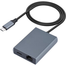 Adaptér USB-C na Ethernet s nabíjaním, prenosný hliníkový sieťový adaptér USB Type-C na RJ45LAN100M, 10/100 Mbps