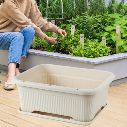 Window Box Planter with Drainage Holes and Removable Tray, Large Rectangular Flower Plant Pot 1