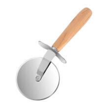 Roestvrijstalen pizzaschep met houten handvat, 2-delige set bestaande uit pizzasnijder, deegroller, pizzaschep, transferschep en driehoekige schep.