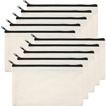 Casewin DIY knutseltas, 10 stuks, canvas tasje van 8,26 x 4,72 inch met ritssluiting, geschikt voor het opbergen van cosmetica en voor op reis, beige
