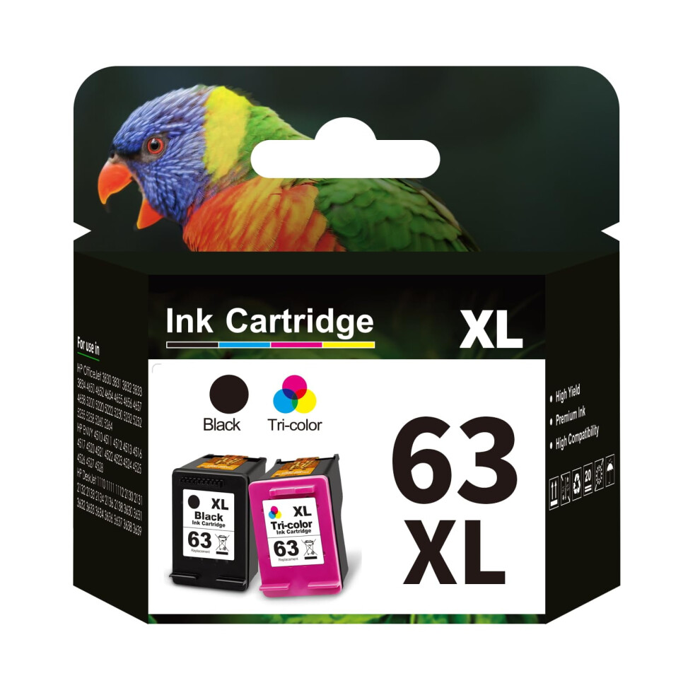 Compatible With Hp 63/63Xl & Tri-Color Ink Cartridge Replacement For Officejet 3830 4650 5255 Envy 4510 5020 4528 4513 Deskjet 1112 2130 Black 9395123110578