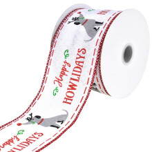 Homeford Weihnachts-Happy-Howlidays-Hunde-Imitat-Leinenband mit Drahtverstärkung, 6,35 cm breit, 9,14 m lang, Grau