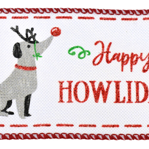Fita de Natal Homeford com estampa de cachorros e efeito linho, 6,35 cm (2-1/2 polegadas), 9,14 m (10 jardas), cinza. 1