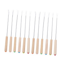 12pcs Stainless Steel Fondue Forks with Wooden Handle Heat Resistant Long Skewers for Cheese Chocolate