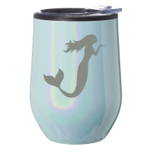 Wijntumbler zonder steel, koffiemok, reismok met deksel, cadeau, zeemeermin (blauwe glitter)