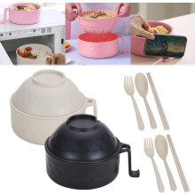 Conjunto de tigela para ramen para micro-ondas com pauzinhos, tampa e tigela para macarrão - Compatível com micro-ondas, versão atualizada - Preto