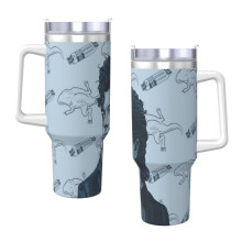 Stranger Things 1,2-Liter-Becher mit Henkel und Strohhalmdeckel, isolierter Edelstahl-Trinkbecher, Reisebecher, Becherhalter, Geschenkidee