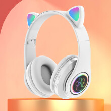 Casque de jeu sans fil Bluetooth Quinlirra, pliable et léger, avec micro intégré, compatible avec les appareils mobiles - Blanc et forme oreilles