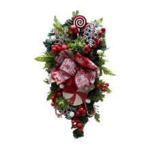 1 st julkrans av polkagrisstång för ytterdörr, röd & vit tårdroppedesign, inomhusdekoration, julgransprydnad med godis