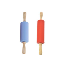 2 Stück Nudelholz mit Holzgriff, Teigroller, Fondantroller, Kuchenroller, Nudelbackwerkzeug, Küchenzubehör für Zuhause (Rot + Blau)