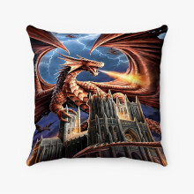 AIVO Drachen- und Kirchen-Kissenbezug, personalisiert, aus Polyester, quadratisch, dekorativ, für Bett, Sofa oder als Dekokissen, Zoll