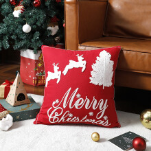 Cuscino decorativo natalizio Donemore, nuova decorazione natalizia per la casa, cuscino in tela di cotone ricamato con cervo e campanella di neve,