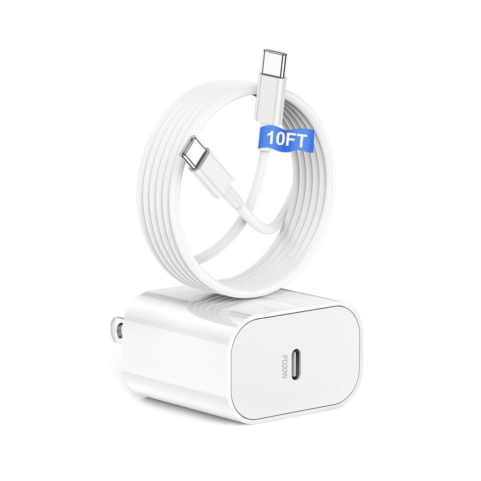 Afflux 15 Charger: 20W Usb-C Pd Wall Adapter With 10Ft Usb-C To Usb-C Cable, Compatible With Iphone 15 Pro Max/15 Pro/15 Plus, Compatible With Ipad 9395123438313