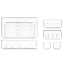 Lot de 6 organisateurs de tiroir, 4 boîtes transparentes de tailles différentes pour maquillage, salle de bain, cuisine, bureau - Compatibles avec