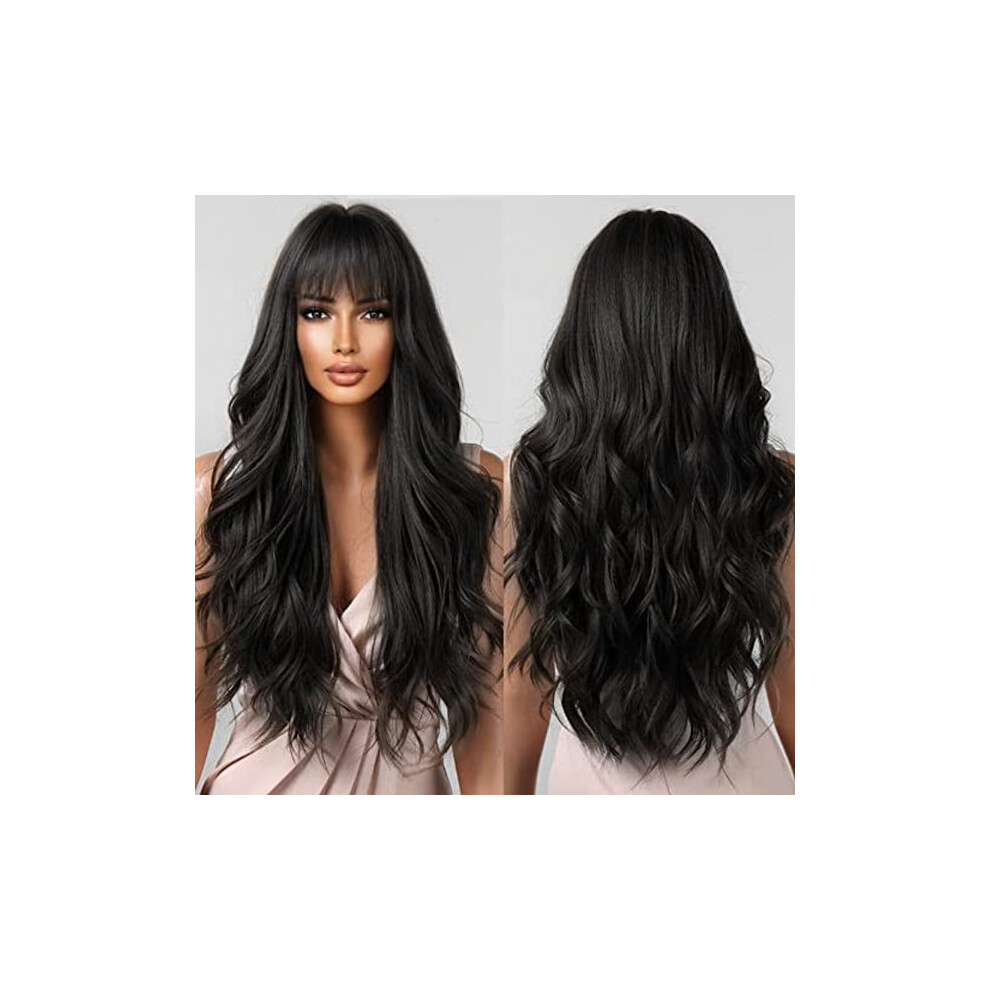 Unisex Long Wavy High Shine Wigs Real Hair Wigs With Bangs For Women's Hair