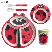 Creative New Bamboo Fiber Children's Dinnerware Set Five-Piece Set Preschool Baby Modeling.Red.Beetle Five.piece.set.with.box