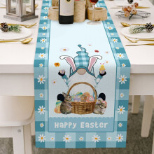 Ostertischläufer 33 x 183 cm, Baumwoll-Leinen-Hasenmotiv, Frühlingsdeko für Küche und Esszimmer, Tischläufer für Heimpartys