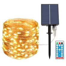 66Ft 200 LED Solar Fairy Lights Outdoor, Waterproof with Remote & Timer, 8 Modes, Copper Wire, Warm White for Garden, Wedding, Party Decor