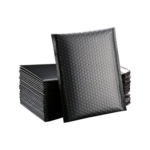 Sacos de envio acolchoados impermeáveis com bolhas, 11x15+4 polegadas, pretos, em polietileno com fecho, pacote com 25 unidades.