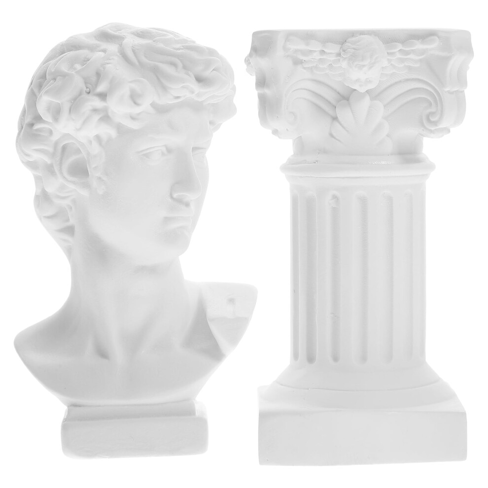 Eease Greek Statue of David & Roman Column Bust for Vintage Decor