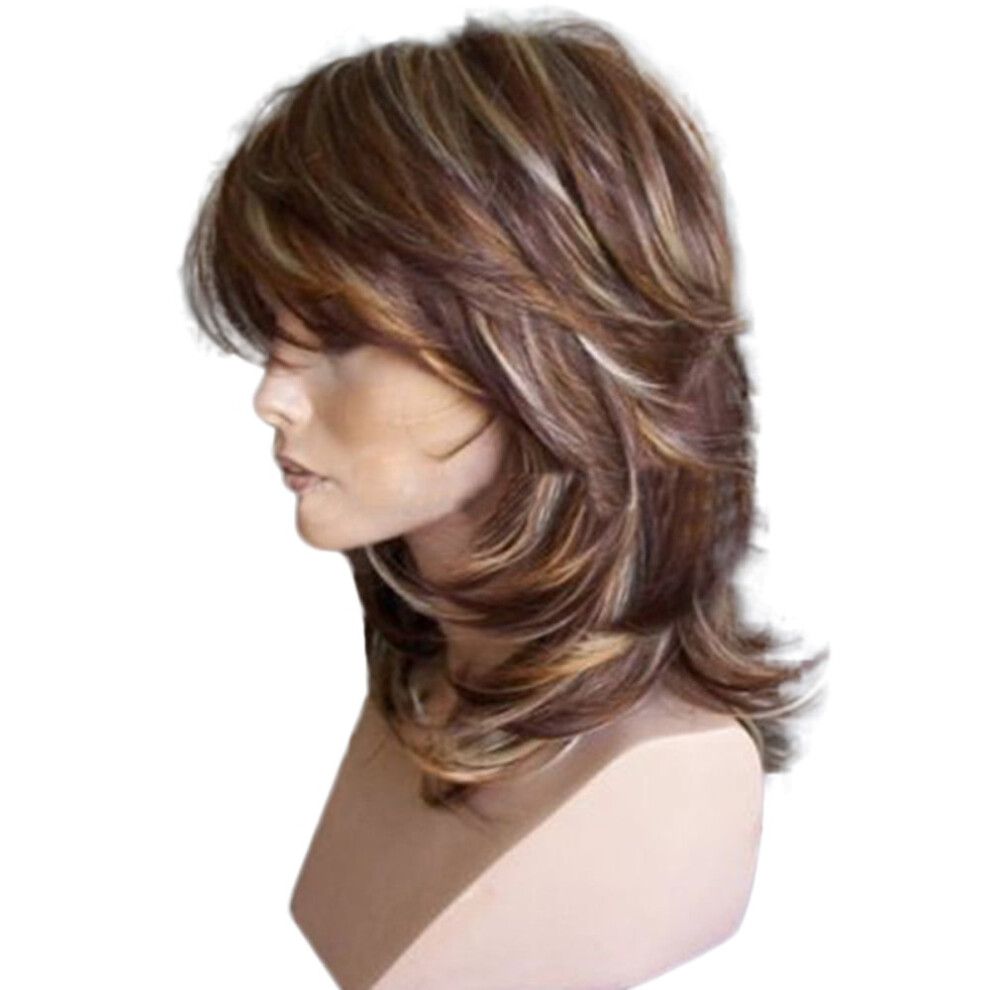 Desertasis human hair wig Synthetic Layered Medium Highlighted Slightly Side wig