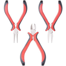 Juego de 3 herramientas para joyería DIY: alicates de punta redonda, alicates de punta plana y alicates de corte lateral de ferronickel, color rojo