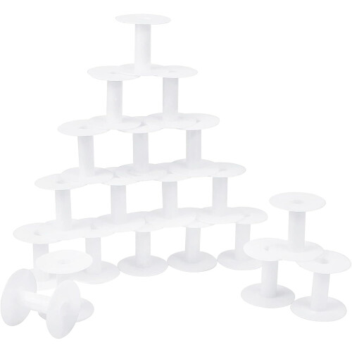 20PCS Small Empty Spools White Plastic Spools Wire Weaving Bobbins Ribbon Chain Tape Spools Craft for Embroidery Thread 1