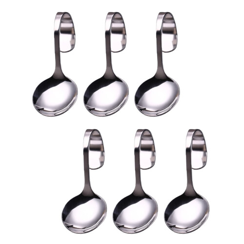 6 cucharas de acero inoxidable con mango curvo para servir.