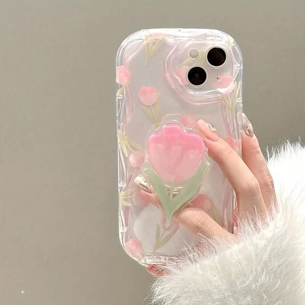 Transparent Tulip Flower Stand Case For Compatible With Apple Compatible With Iphone 14 Pro Pink 9395123740140