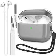 Étui transparent compatible avec les AirPods Pro 2e génération. Étui avec dragonne magnétique anti-perte.