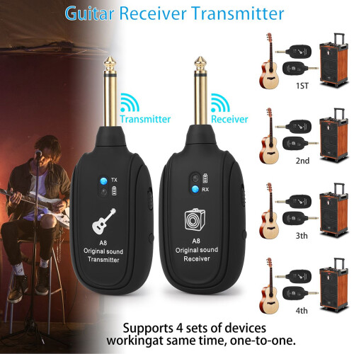 Luxtrada Sistem wireless pentru chitară, transmițător și receptor pentru chitară bas Vio 1