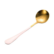 Chaolei roestvrijstalen lepelset, geschikt voor het roeren en eten van koffie, ronde lepel en vork in titaniumgoud, vaatwasmachinebestendig.