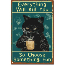 Placa de metal retrô com gato engraçado, 30x20cm, pôster vintage de lata para decoração de parede de café, escritório e casa, ideal para