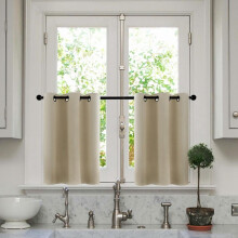 Blackout Tier Curtains 24" Room Darkening Beige Kitchen Bathroom Cafe Curtains 2 Panels Grommet Top