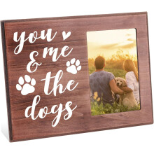 You & Me Dog Picture Frame 4x6" Pet Memorial with Paw Prints, Rustic Wooden, Hanging/Tabletop, Brown, New Puppy Gift for Dog Lovers